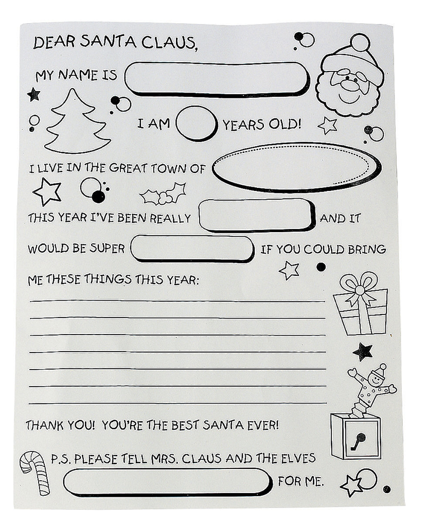 Color your own letter to Santa pages